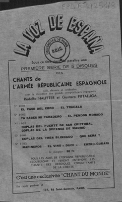 La Voz de España […] chants de l’Armée républicaine espagnole. 