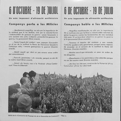 6 d’octubre – 19 de juliol. Companys parla a les Milícies. 