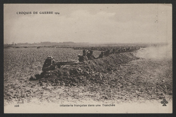 Croquis de guerre 1914. Infanterie française dans une tranchée